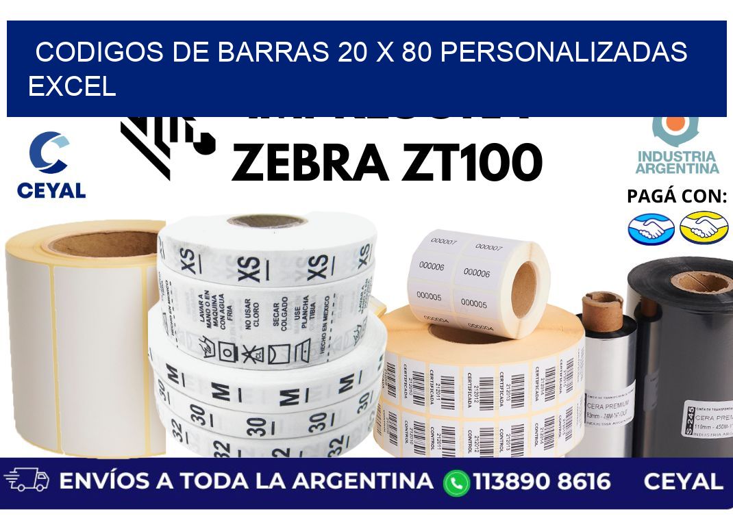 codigos de barras 20 x 80 personalizadas excel