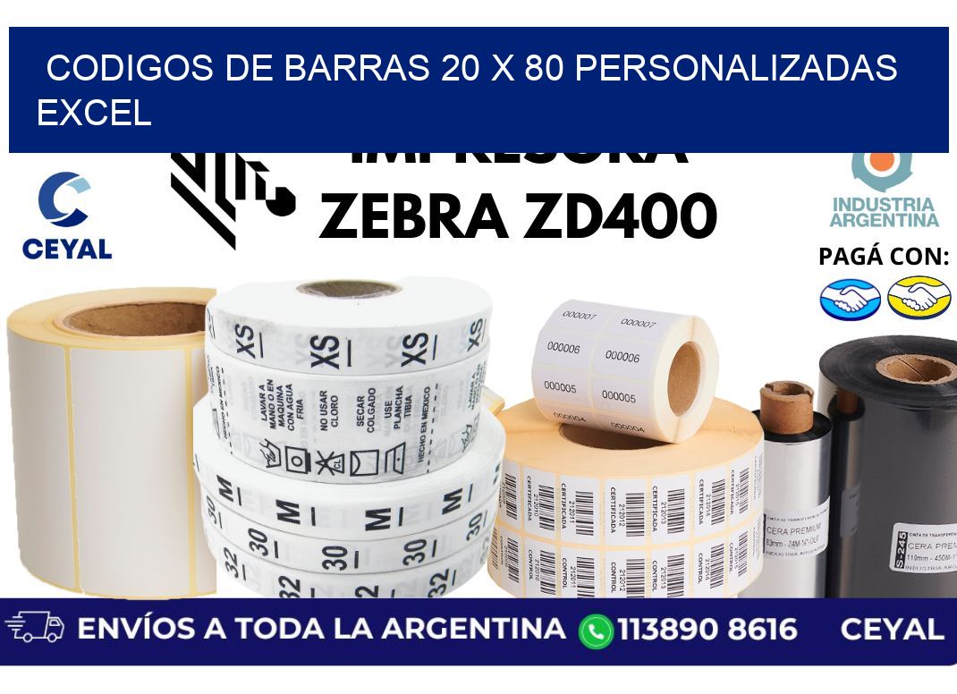 codigos de barras 20 x 80 personalizadas excel