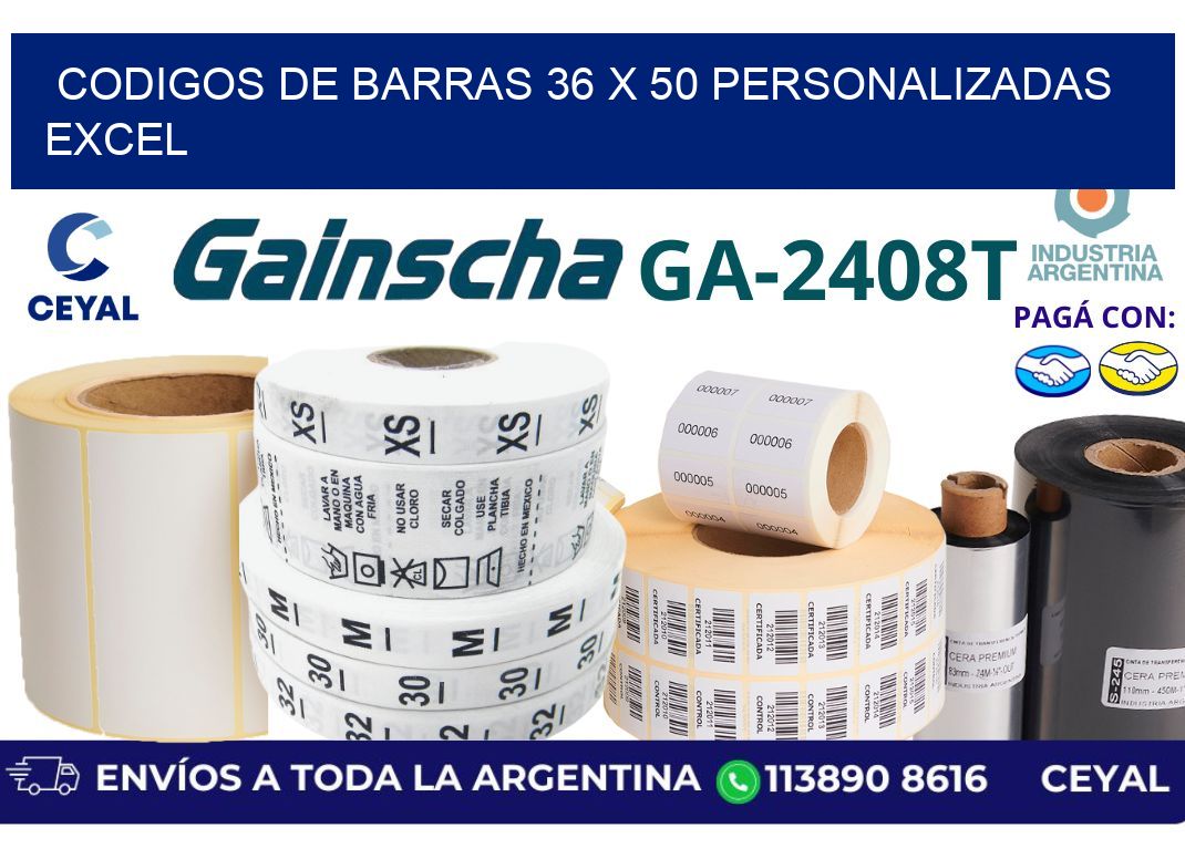 codigos de barras 36 x 50 personalizadas excel