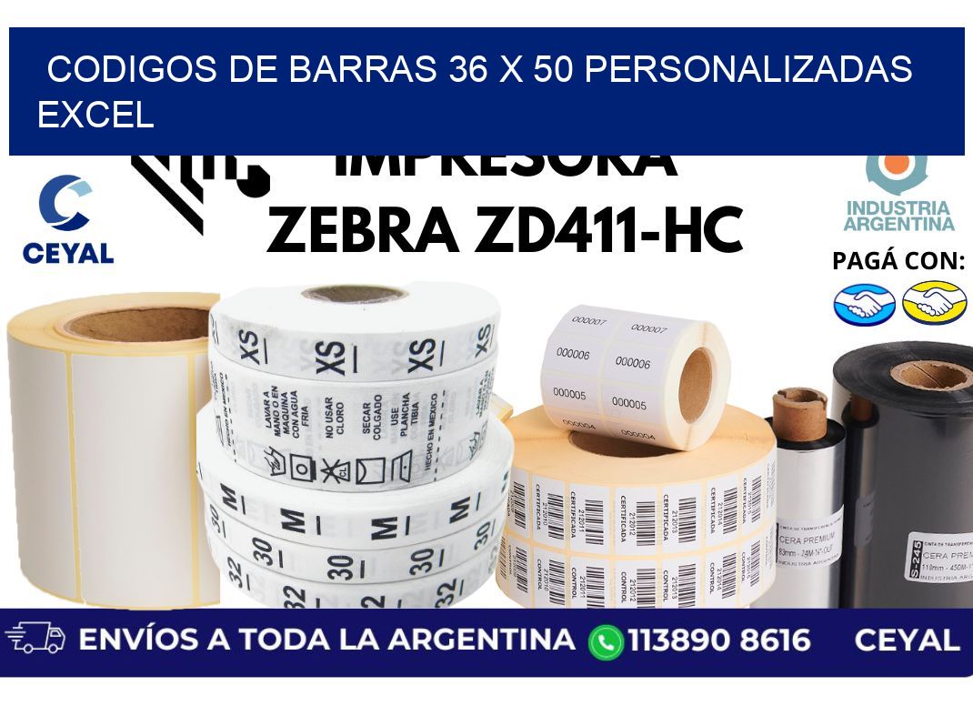 codigos de barras 36 x 50 personalizadas excel