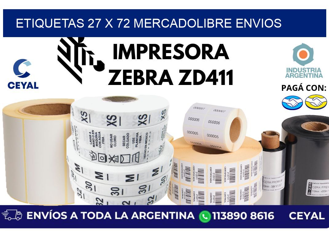 etiquetas 27 x 72 mercadolibre envios