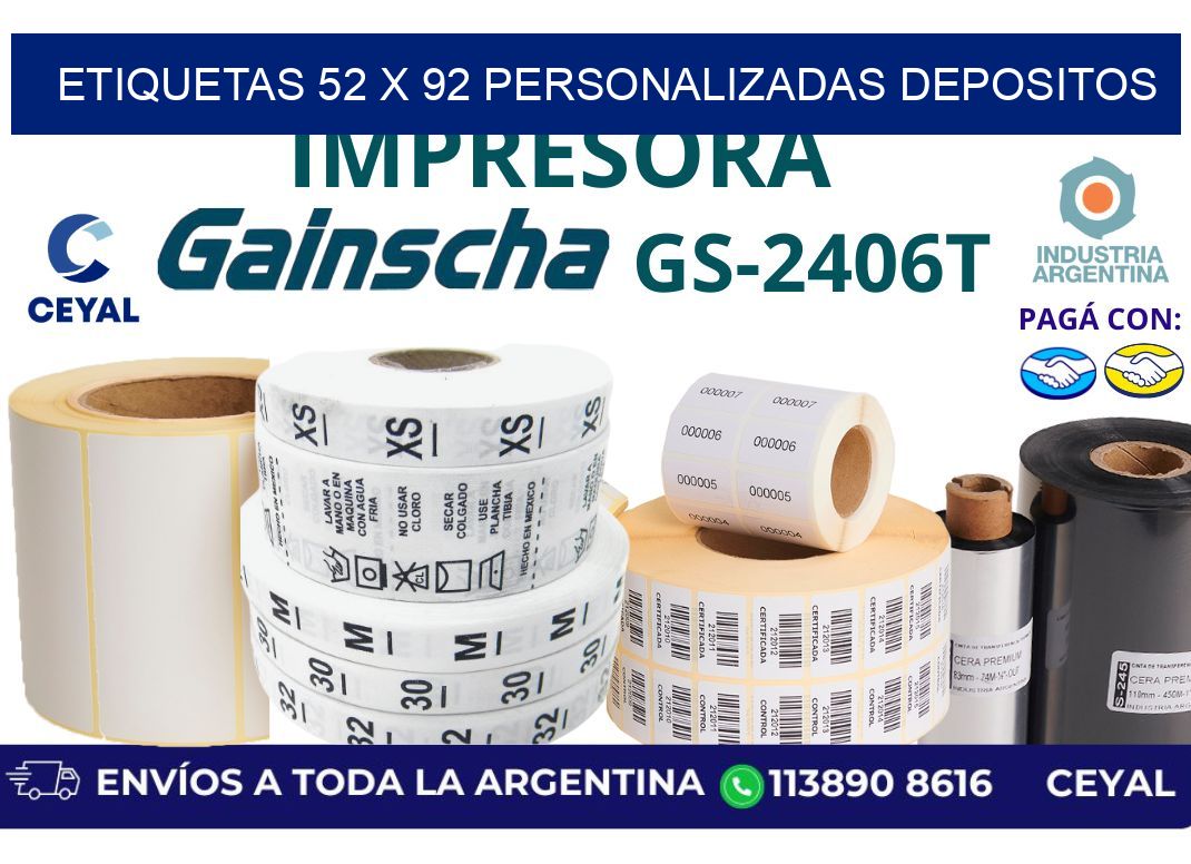 etiquetas 52 x 92 personalizadas depositos