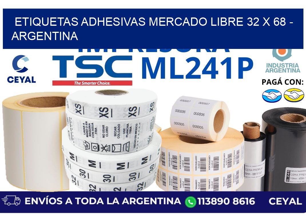 etiquetas adhesivas mercado libre 32 x 68 - Argentina