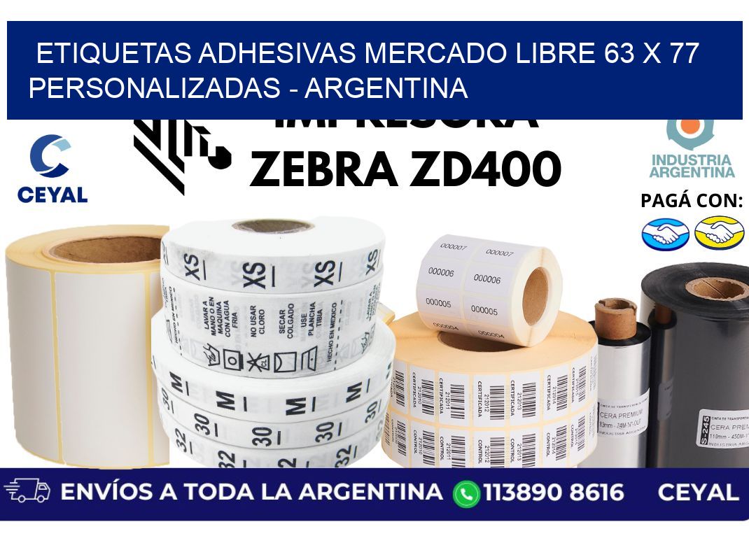 etiquetas adhesivas mercado libre 63 x 77 personalizadas - Argentina