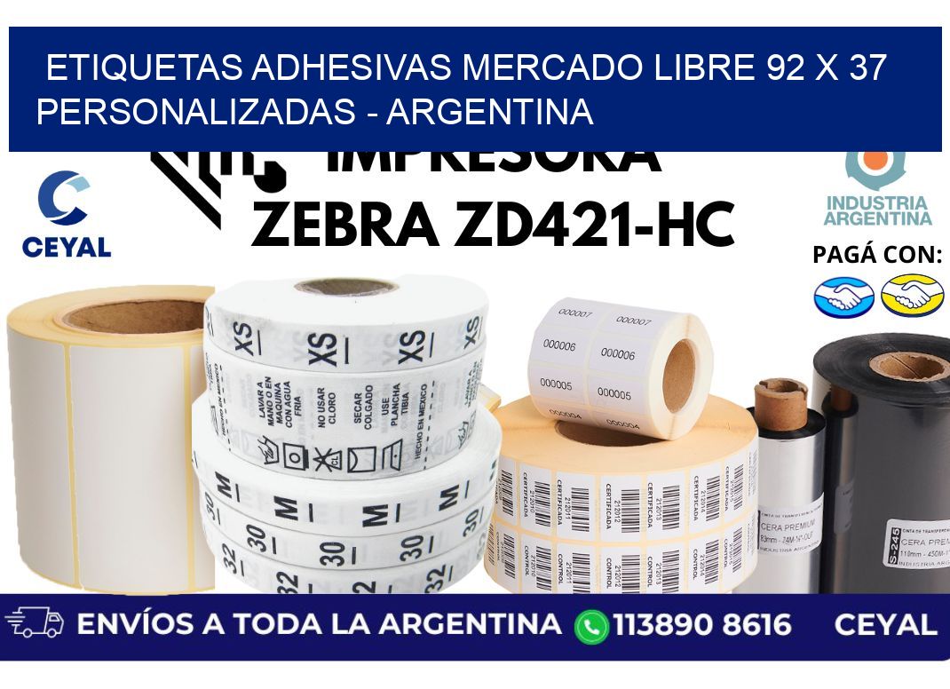 etiquetas adhesivas mercado libre 92 x 37 personalizadas - Argentina