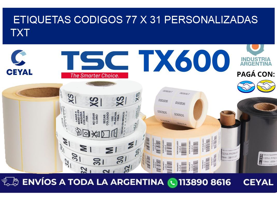 etiquetas codigos 77 x 31 personalizadas txt
