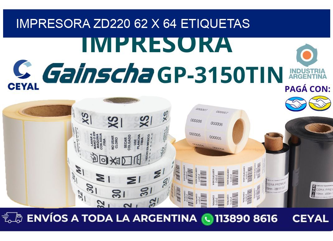 impresora zd220 62 x 64 etiquetas