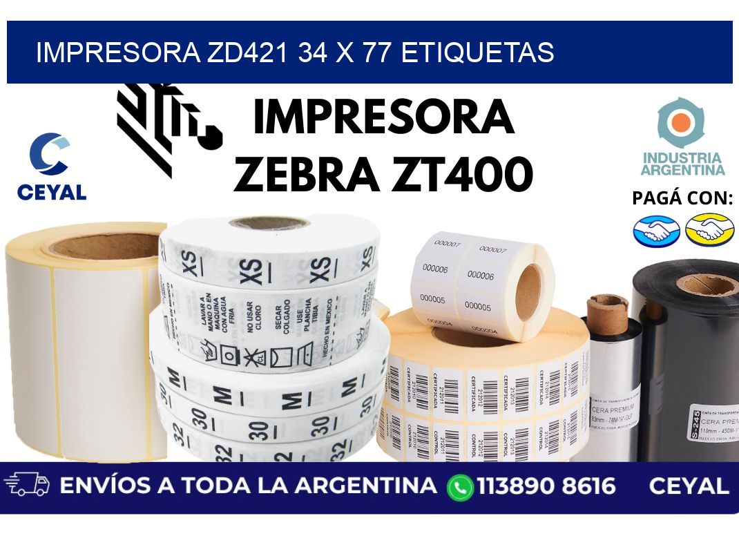 impresora zd421 34 x 77 etiquetas