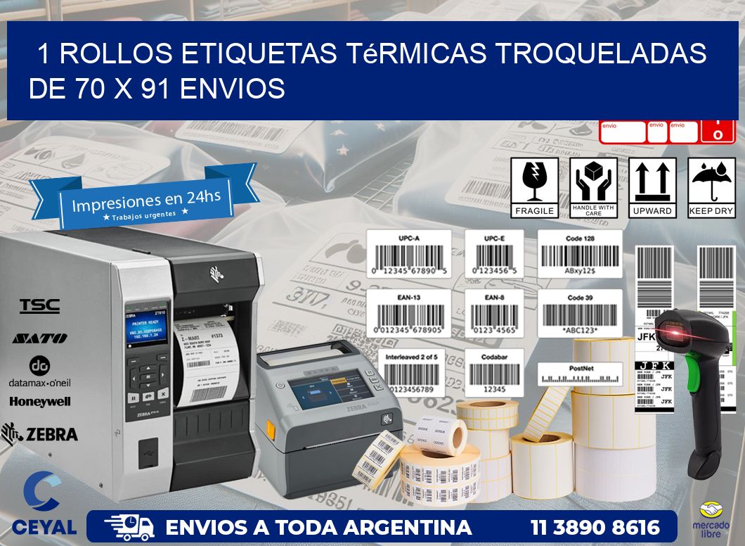 1 Rollos Etiquetas Térmicas Troqueladas De 70 x 91 ENVIOS