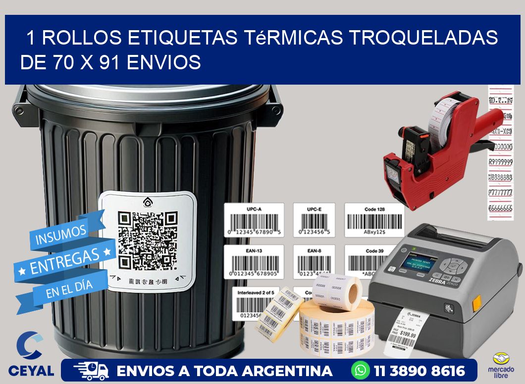 1 Rollos Etiquetas Térmicas Troqueladas De 70 x 91 ENVIOS