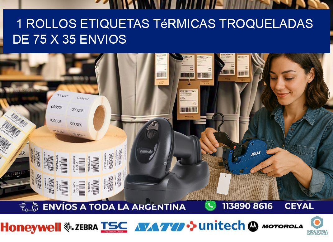 1 Rollos Etiquetas Térmicas Troqueladas De 75 x 35 ENVIOS