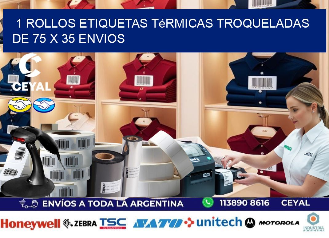 1 Rollos Etiquetas Térmicas Troqueladas De 75 x 35 ENVIOS