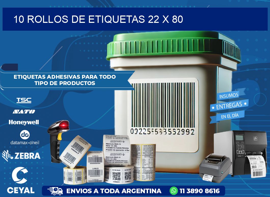 10 ROLLOS DE ETIQUETAS 22 x 80