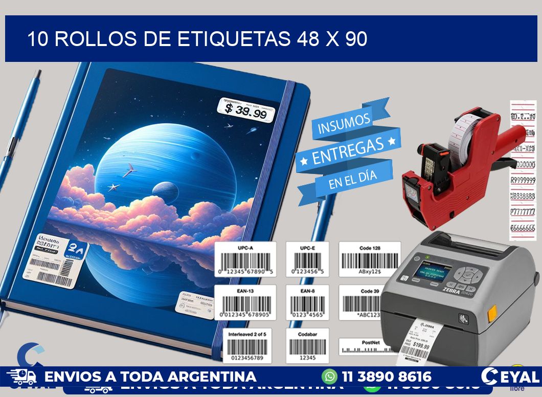 10 ROLLOS DE ETIQUETAS 48 x 90