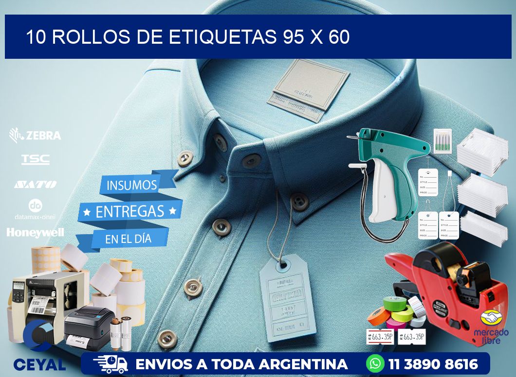 10 ROLLOS DE ETIQUETAS 95 x 60