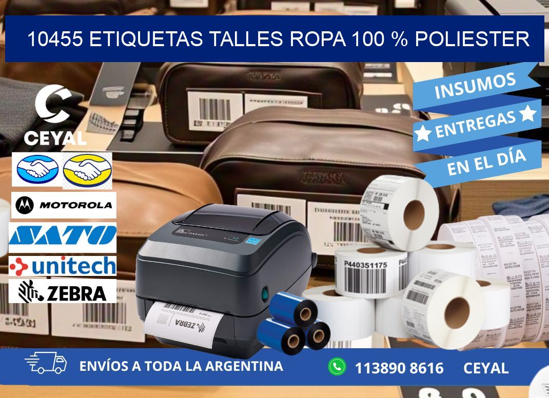 10455 ETIQUETAS TALLES ROPA 100 % POLIESTER