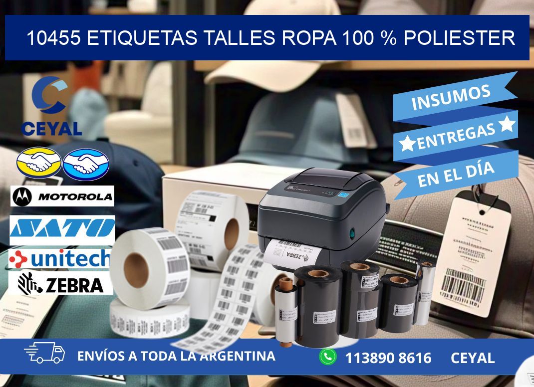 10455 ETIQUETAS TALLES ROPA 100 % POLIESTER