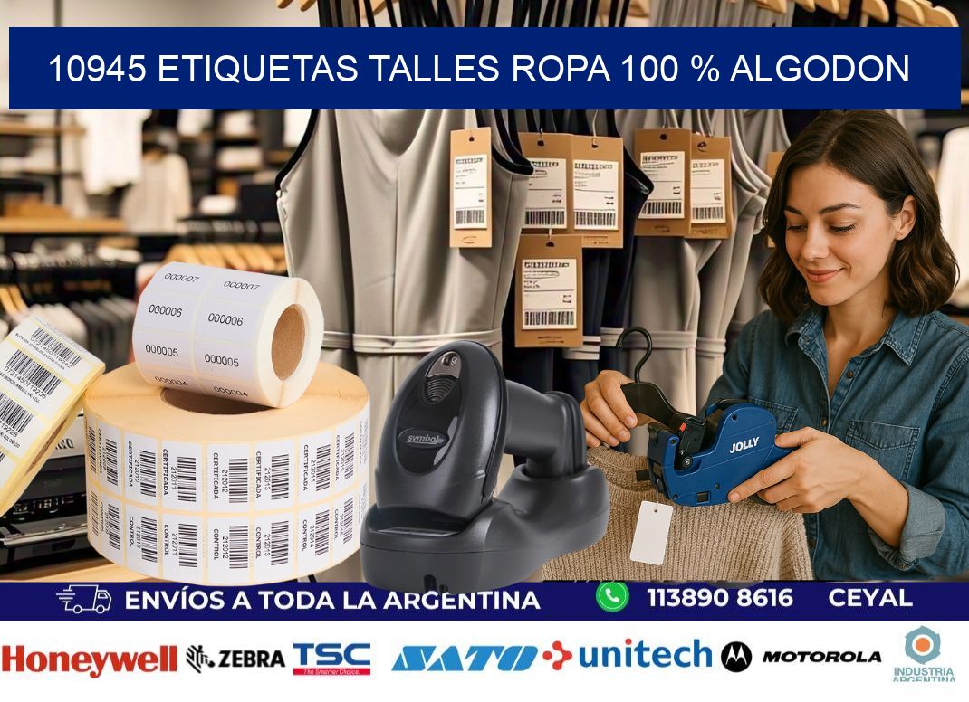 10945 ETIQUETAS TALLES ROPA 100 % ALGODON