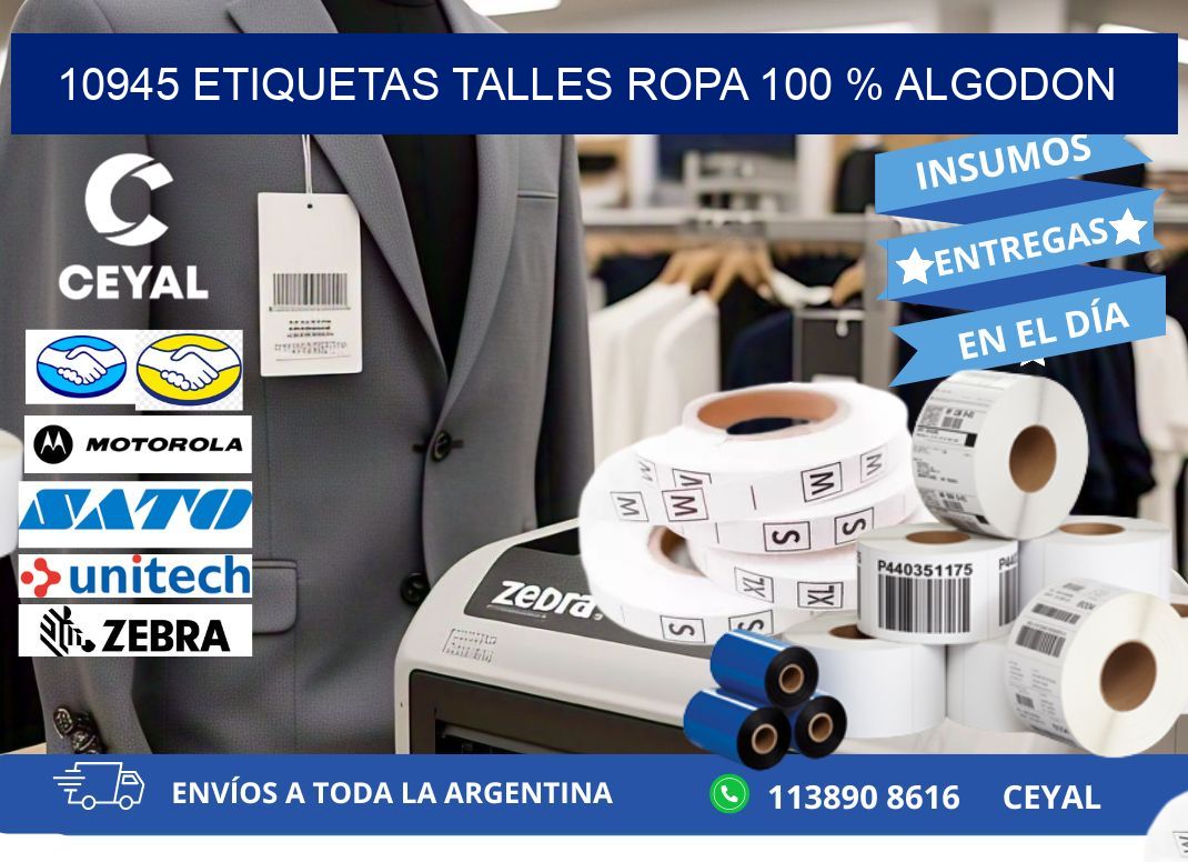 10945 ETIQUETAS TALLES ROPA 100 % ALGODON