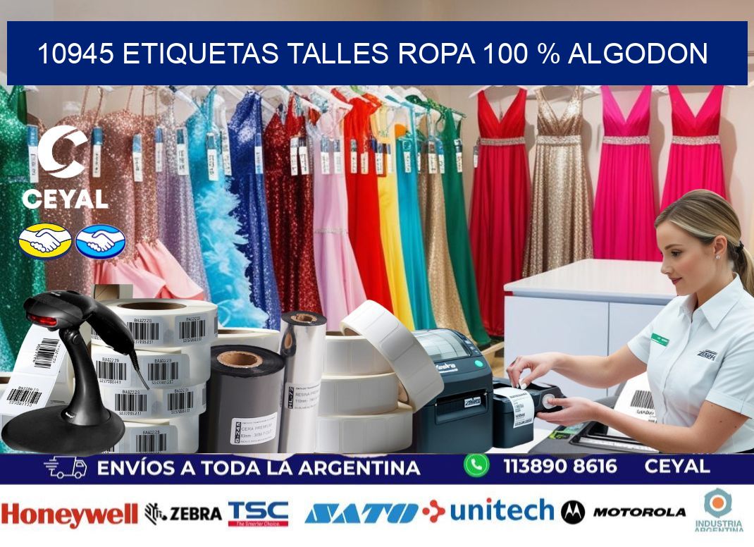 10945 ETIQUETAS TALLES ROPA 100 % ALGODON