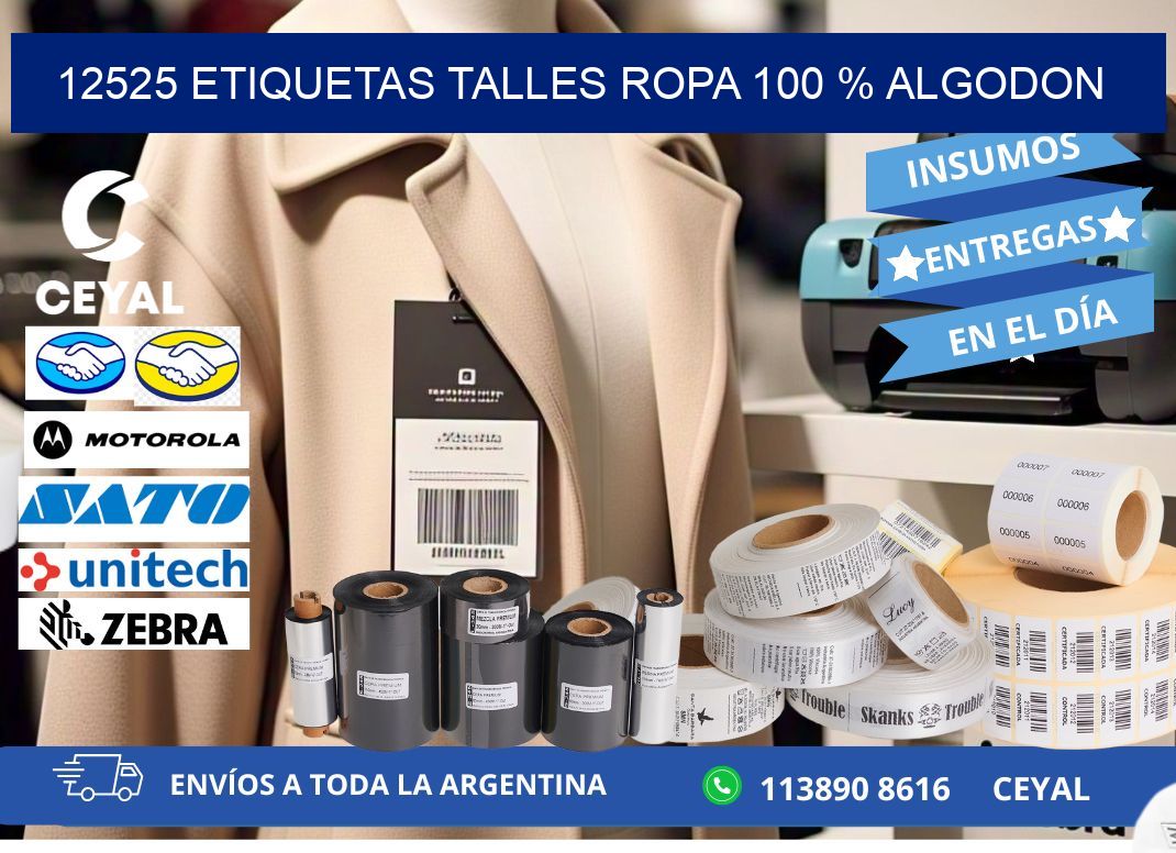 12525 ETIQUETAS TALLES ROPA 100 % ALGODON