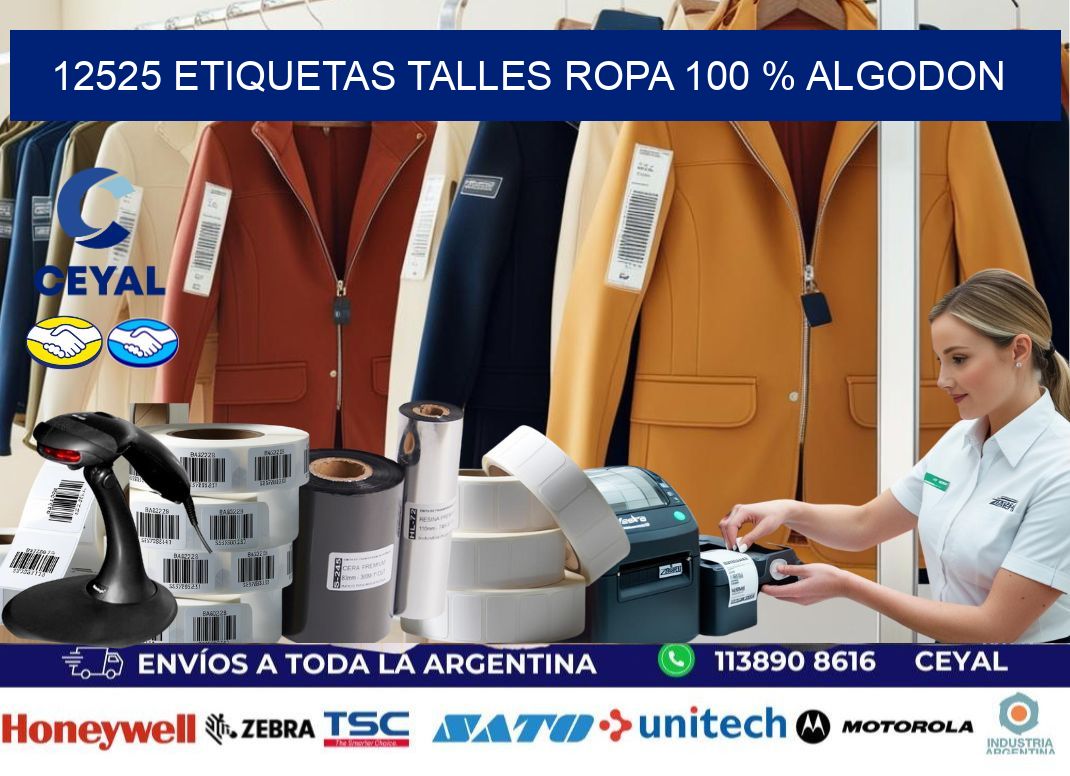 12525 ETIQUETAS TALLES ROPA 100 % ALGODON