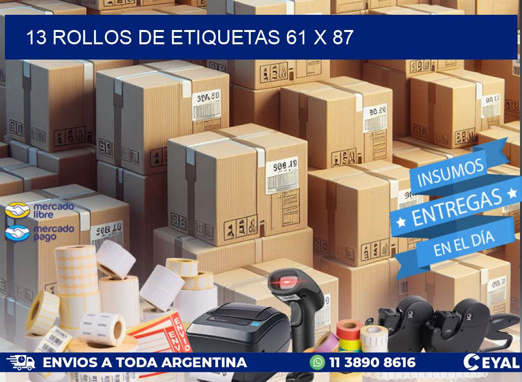 13 ROLLOS DE ETIQUETAS 61 x 87