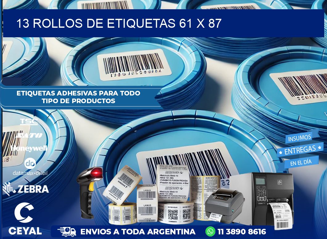 13 ROLLOS DE ETIQUETAS 61 x 87