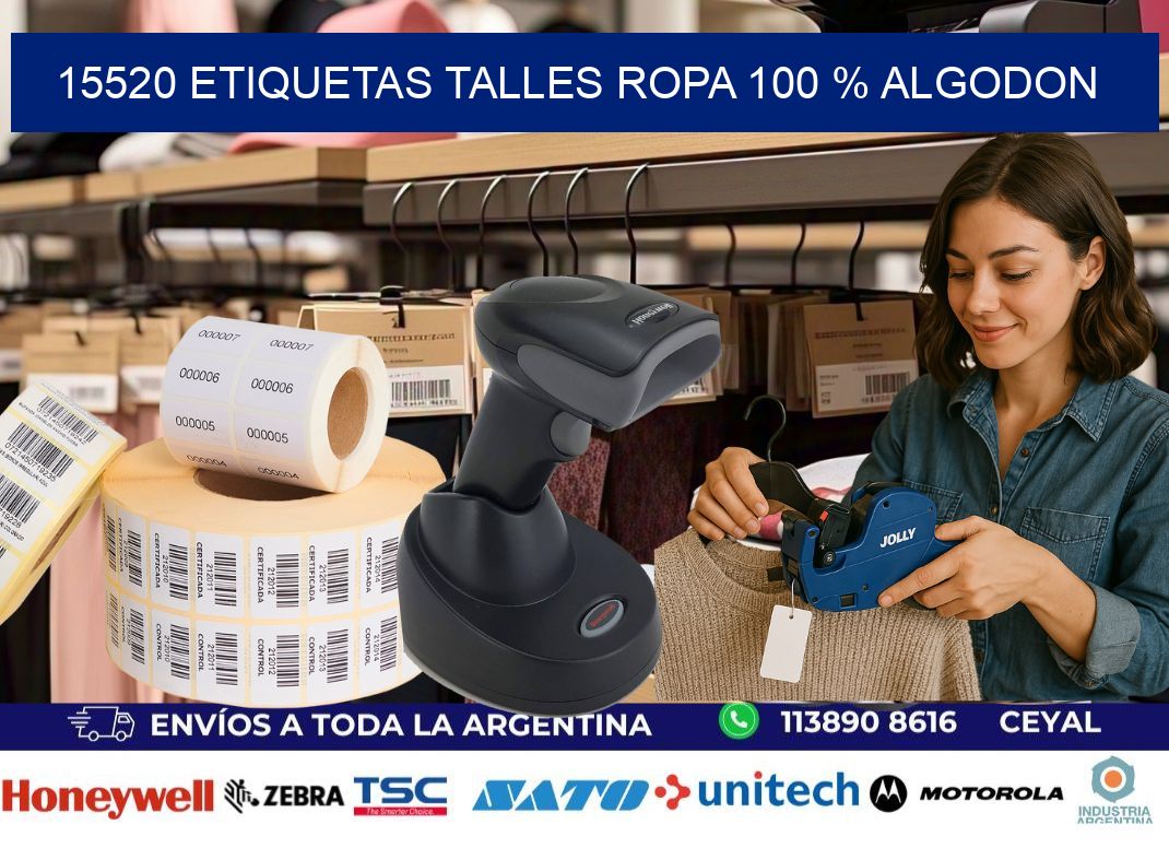 15520 ETIQUETAS TALLES ROPA 100 % ALGODON