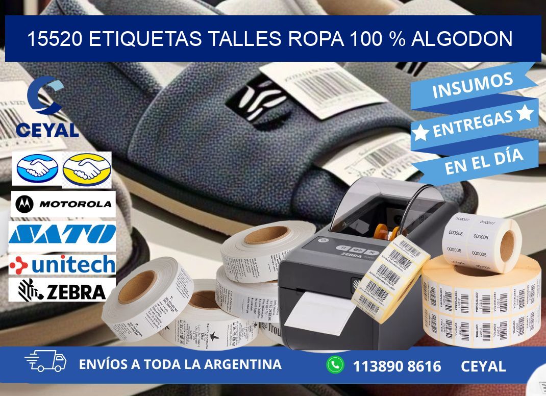 15520 ETIQUETAS TALLES ROPA 100 % ALGODON