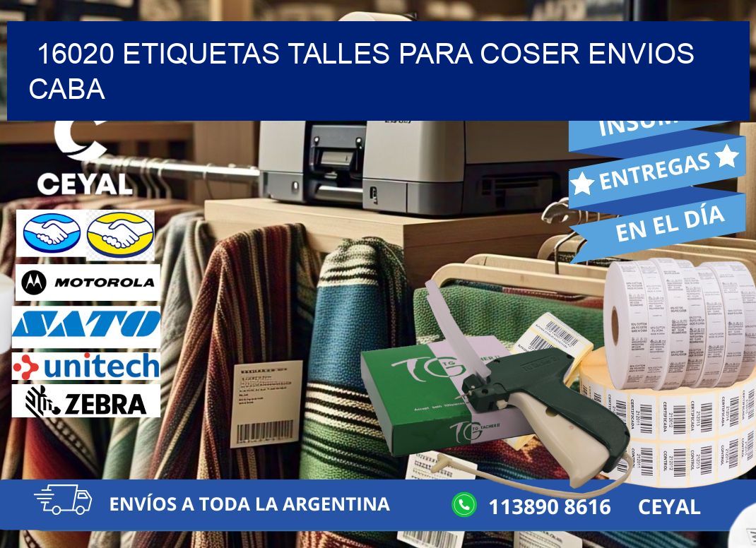 16020 ETIQUETAS TALLES PARA COSER ENVIOS CABA