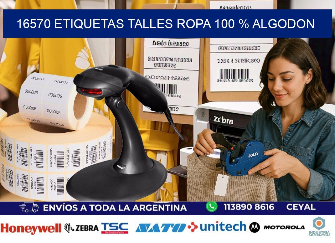 16570 ETIQUETAS TALLES ROPA 100 % ALGODON