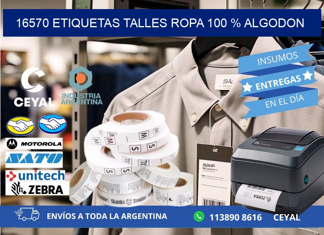 16570 ETIQUETAS TALLES ROPA 100 % ALGODON