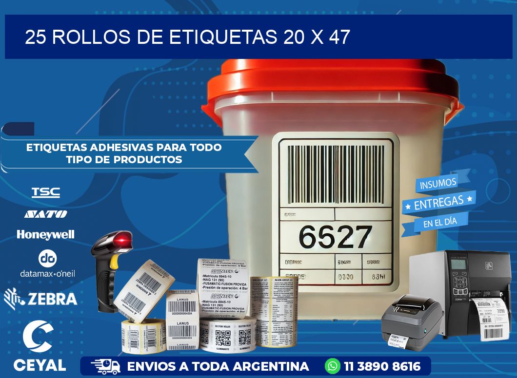 25 ROLLOS DE ETIQUETAS 20 x 47