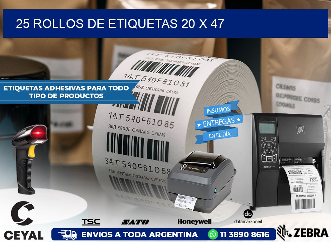 25 ROLLOS DE ETIQUETAS 20 x 47