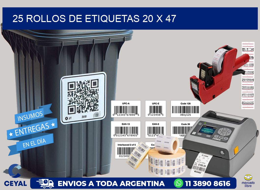 25 ROLLOS DE ETIQUETAS 20 x 47