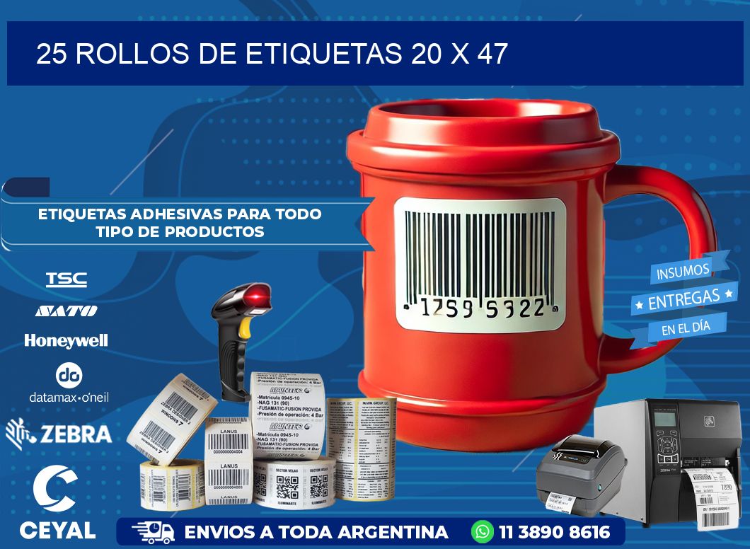 25 ROLLOS DE ETIQUETAS 20 x 47