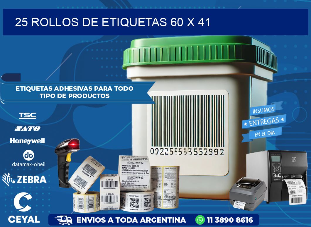25 ROLLOS DE ETIQUETAS 60 x 41