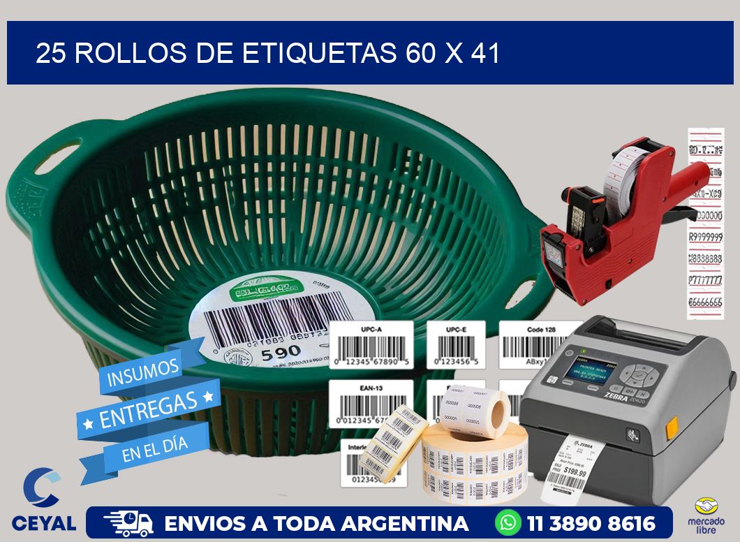 25 ROLLOS DE ETIQUETAS 60 x 41