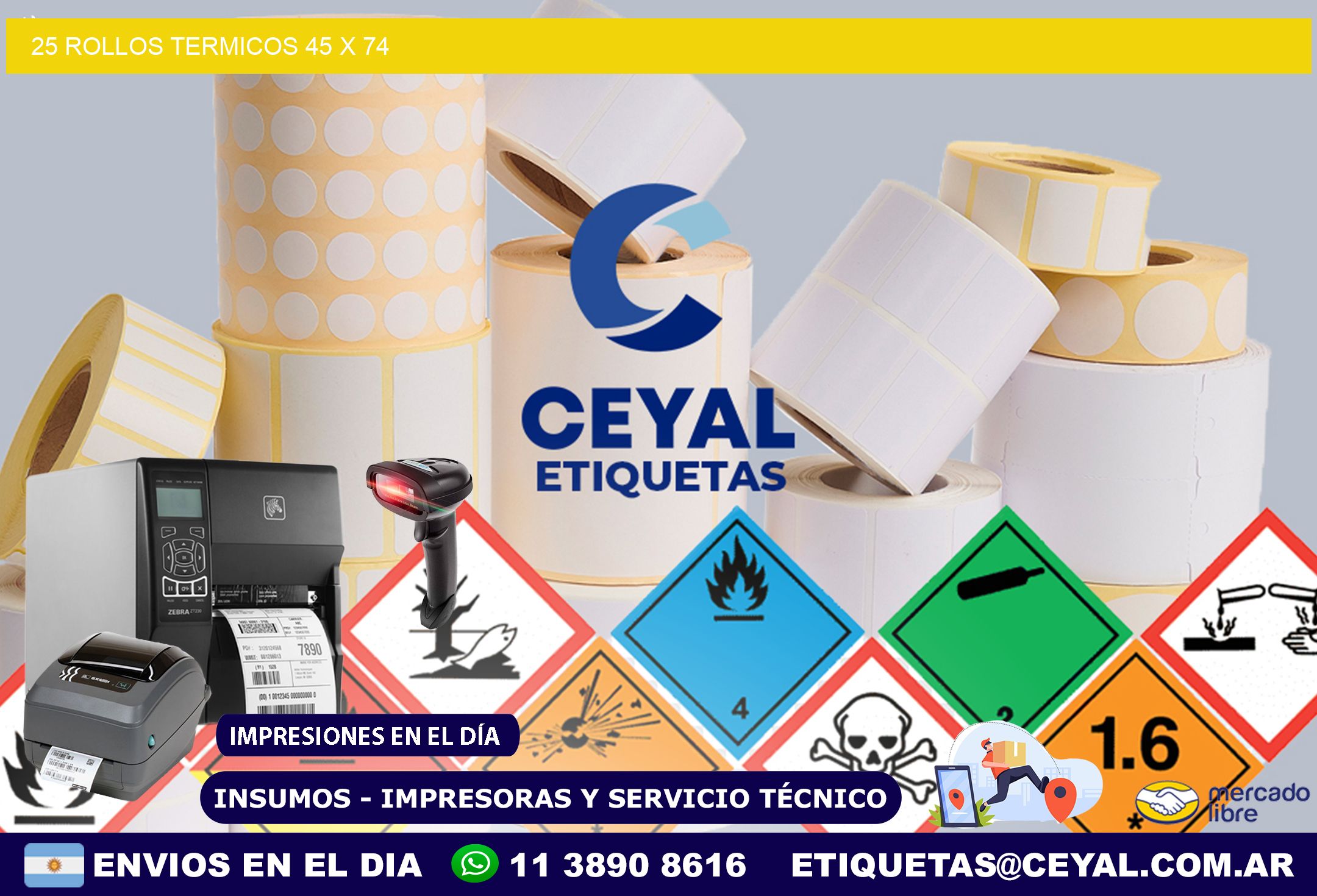 25 ROLLOS TERMICOS 45 x 74