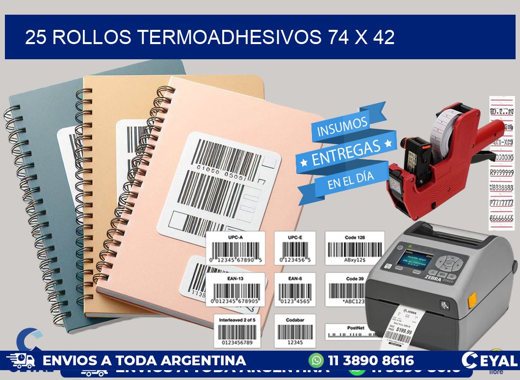 25 ROLLOS TERMOADHESIVOS 74 x 42