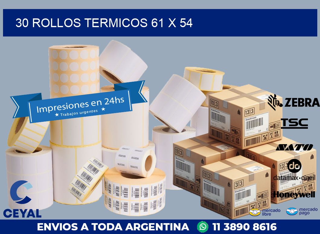 30 ROLLOS TERMICOS 61 x 54