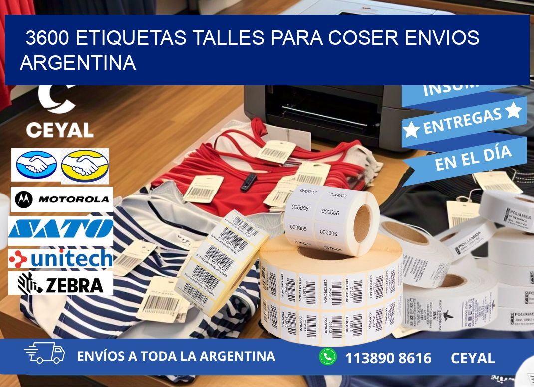 3600 ETIQUETAS TALLES PARA COSER ENVIOS ARGENTINA