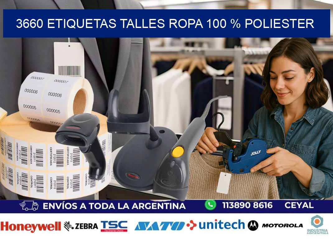 3660 ETIQUETAS TALLES ROPA 100 % POLIESTER