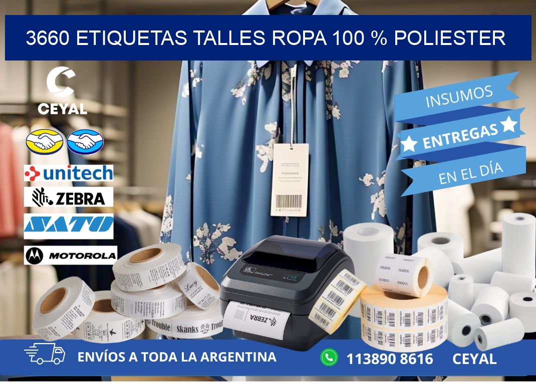 3660 ETIQUETAS TALLES ROPA 100 % POLIESTER