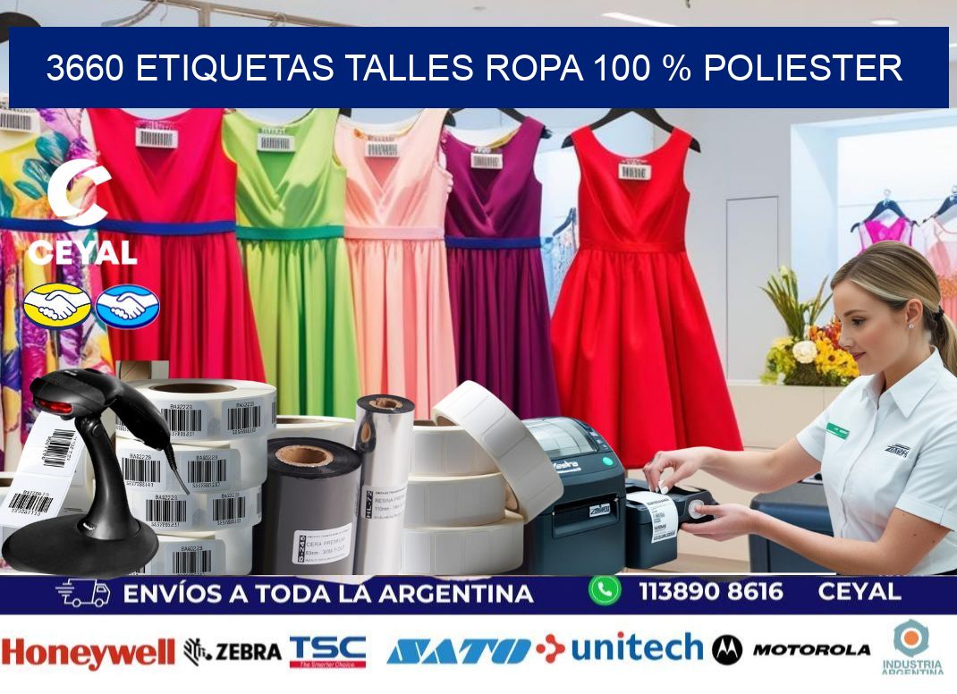 3660 ETIQUETAS TALLES ROPA 100 % POLIESTER