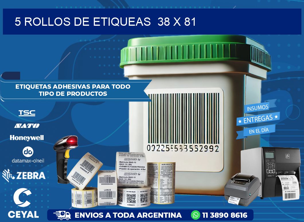 5 ROLLOS DE ETIQUEAS  38 x 81