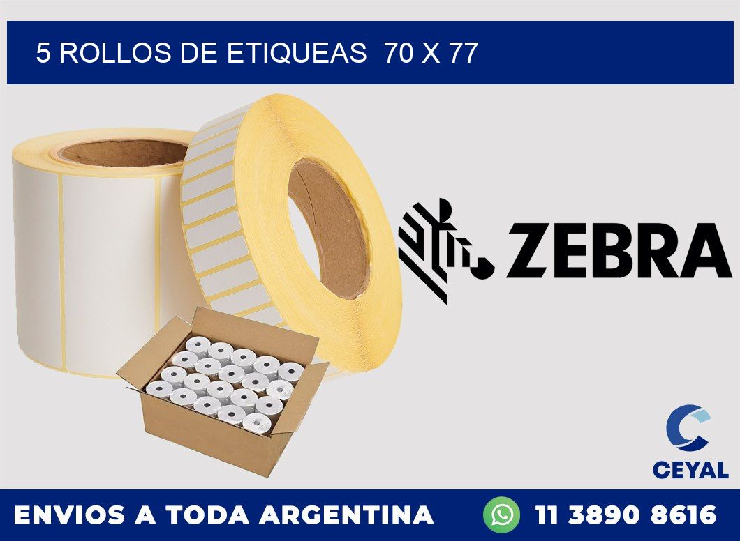 5 ROLLOS DE ETIQUEAS  70 x 77