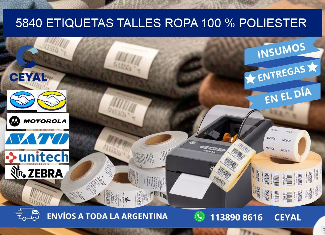 5840 ETIQUETAS TALLES ROPA 100 % POLIESTER