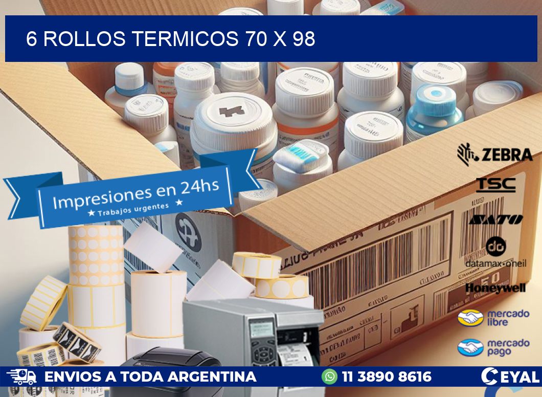6 ROLLOS TERMICOS 70 x 98